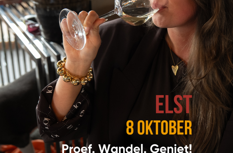 Bezoekers van Food la Route wandelen langs verschillende horecagelegenheden in het centrum van Elst en proeven lokale gerechten.